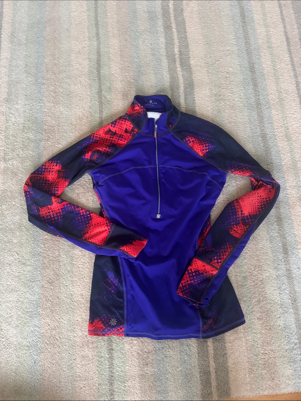 Athleta Purple Quarter zip with Red Accent Print